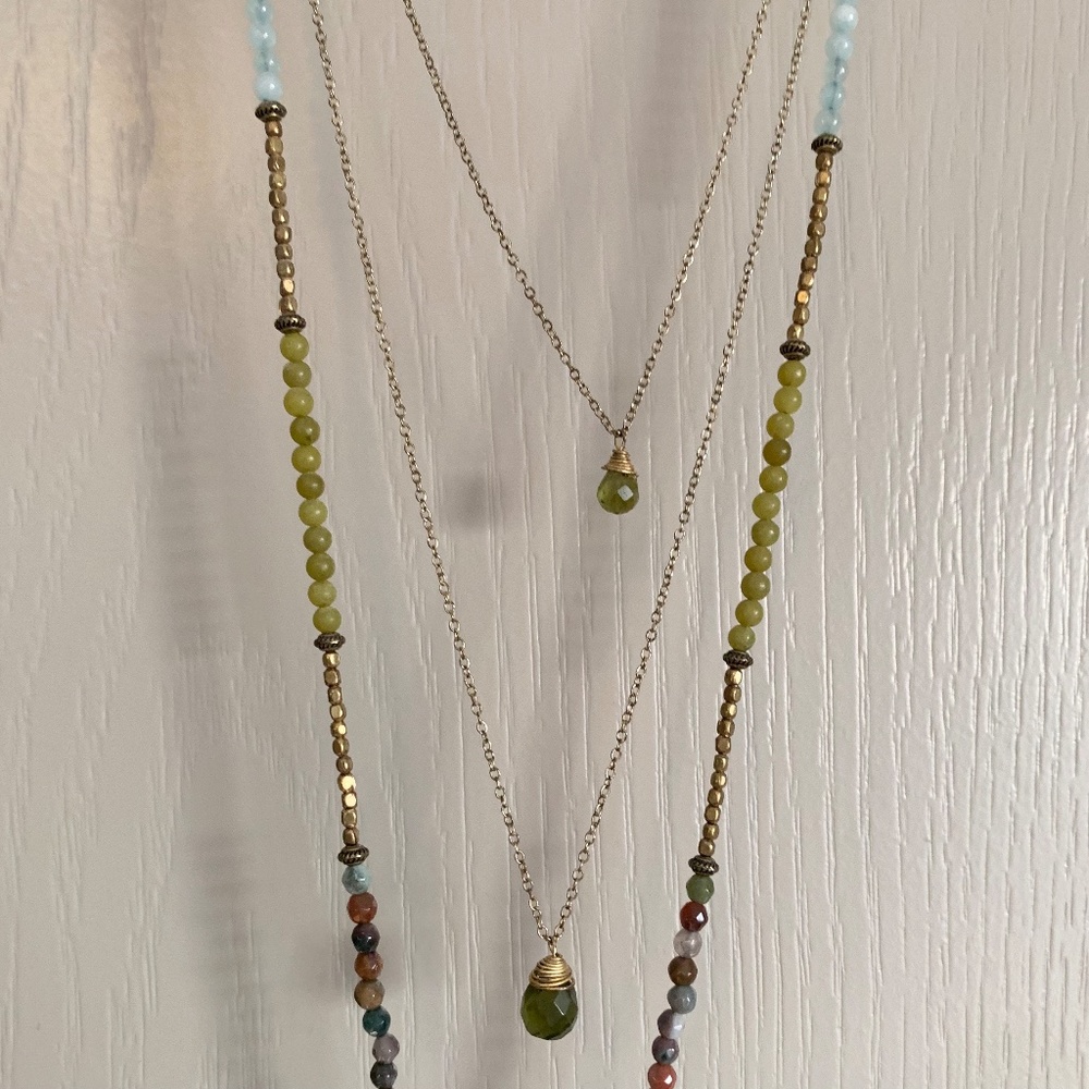 Unique triple strand necklace - semi precious stones